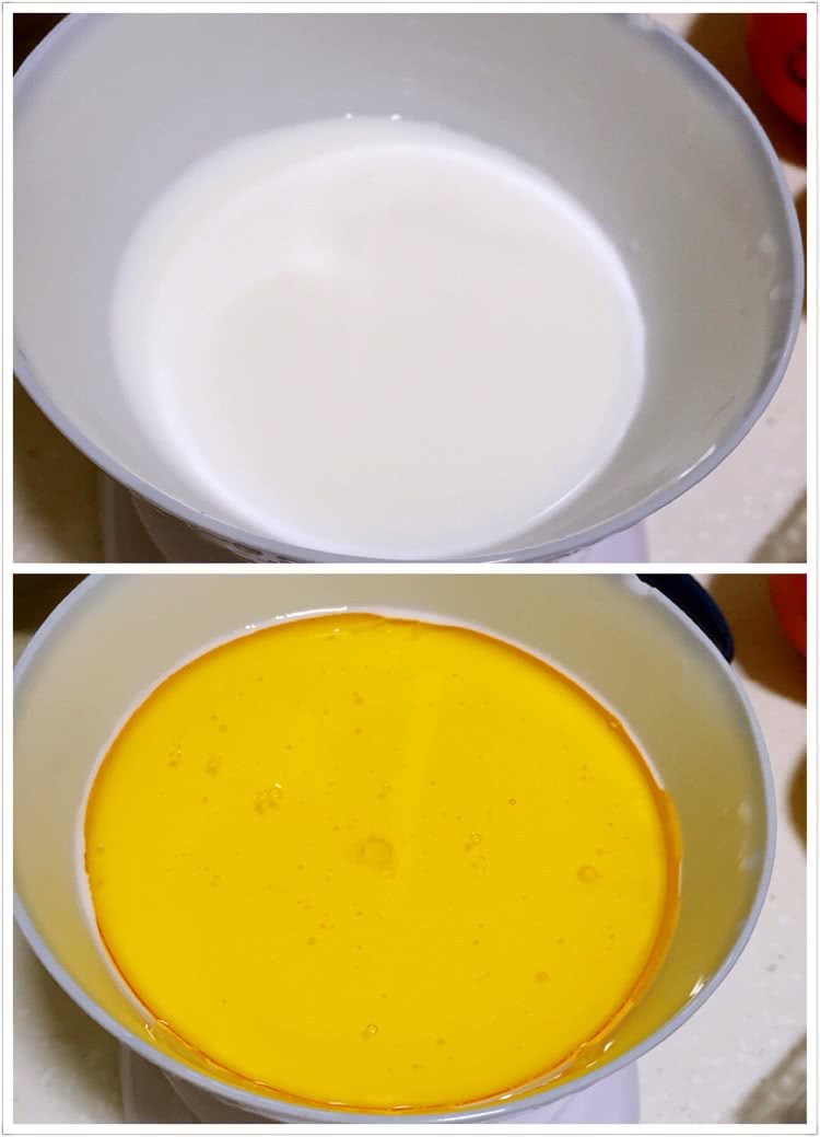 将牛奶色拉油混合