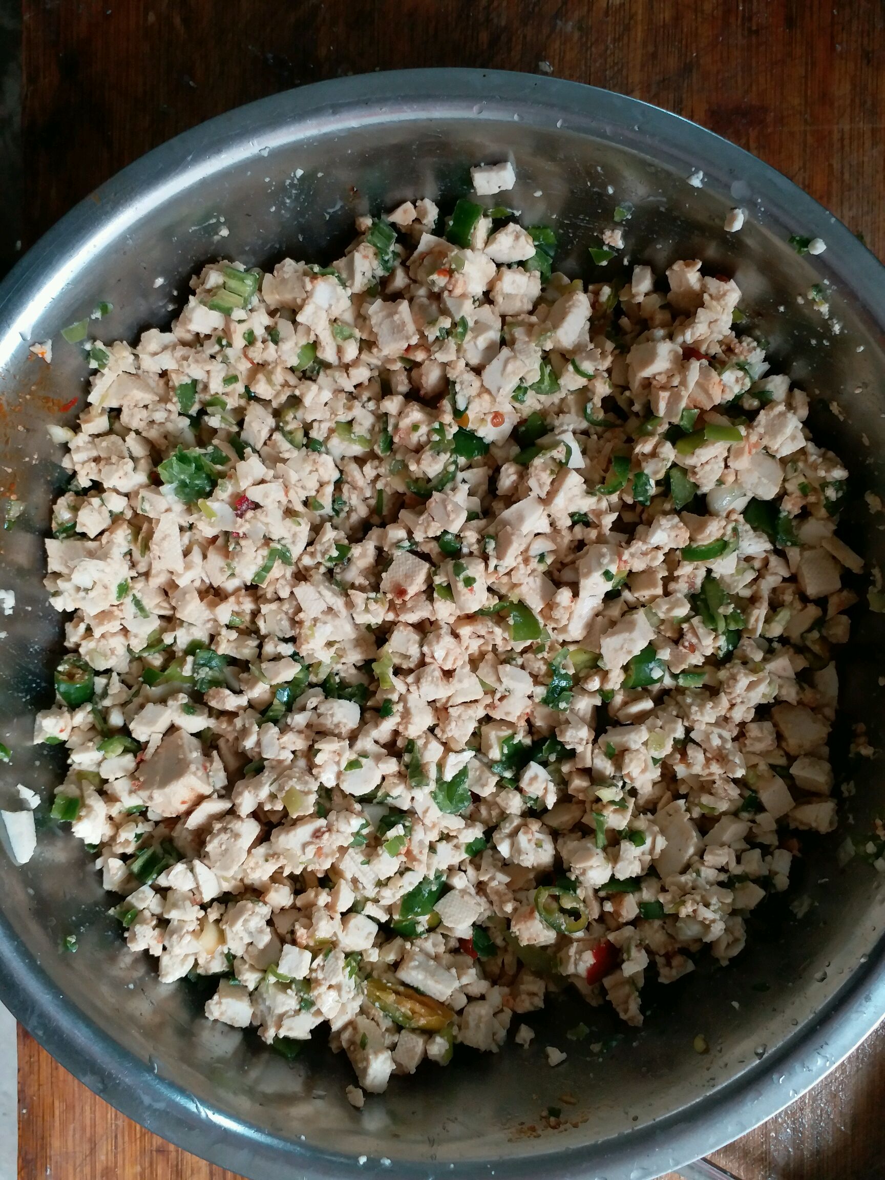 豆腐青椒馅饼,芹菜木耳鸡蛋粉条馅饼的做法图解2