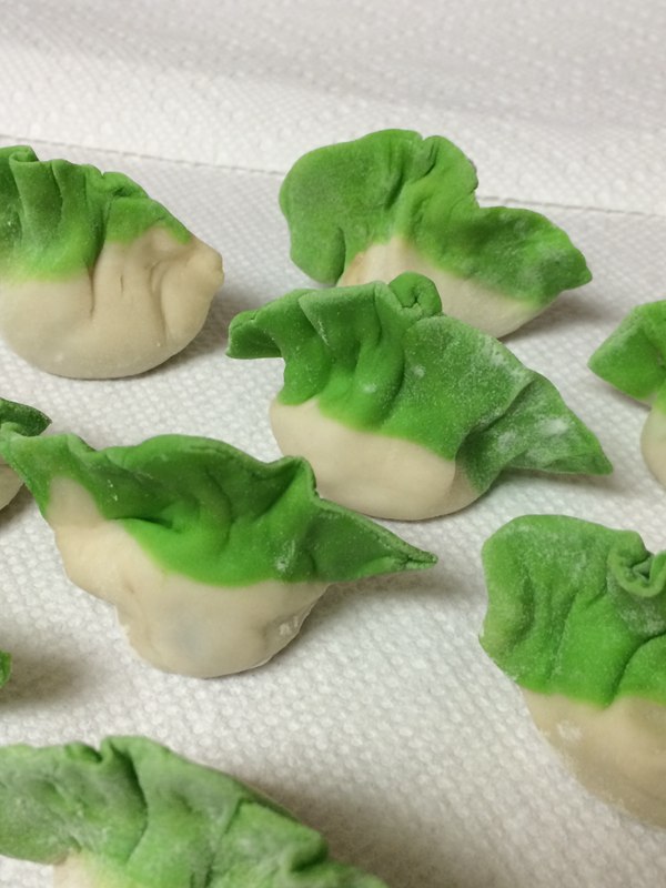 1.面团的软硬程度以及馅料的拌制方法和一般的包饺子是一样的。 2.绿色的面是用可食用的绿色色素和黄色色素调出来的,其实用菠菜榨汁和面也可以,但是煮熟后的色彩不够鲜艳。 3.大白菜水分含量高,做饺子馅一定要挤汁。 4.肉馅也可以换成牛肉馅,相应的韭菜就多放一些,味道更好。