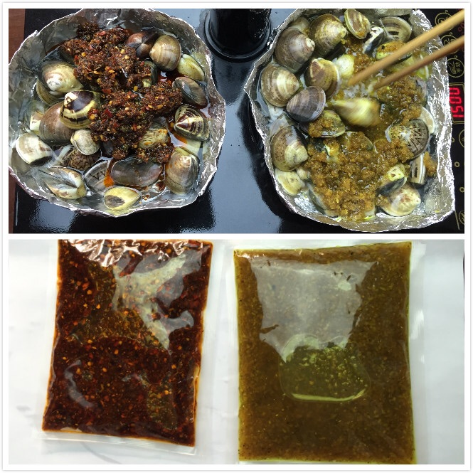 锡纸盘成碗状,放入调料,花蛤,少量水.