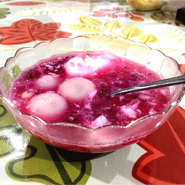 欢欢乐乐kony的火龙果米酒鸡蛋汤圆做法的学习
