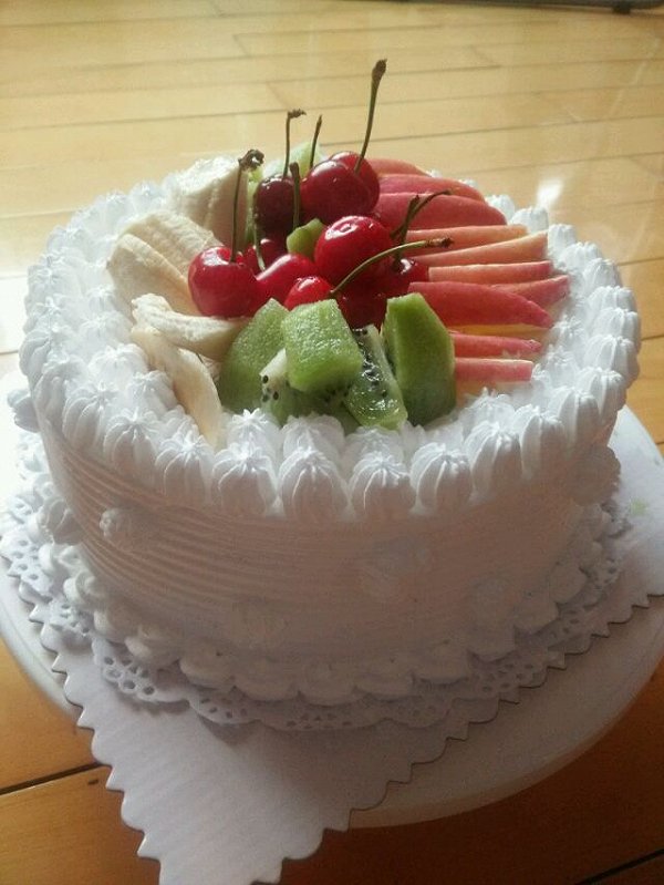 6寸水果奶油花篮裱花蛋糕(附戚风蛋糕制作)